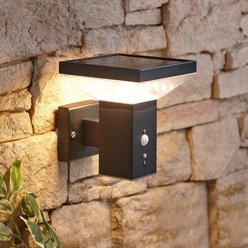 Biard Square Solar Wall Light with Motion Sensor - Biard Black Square Solar Wall Light with Motion Sensor